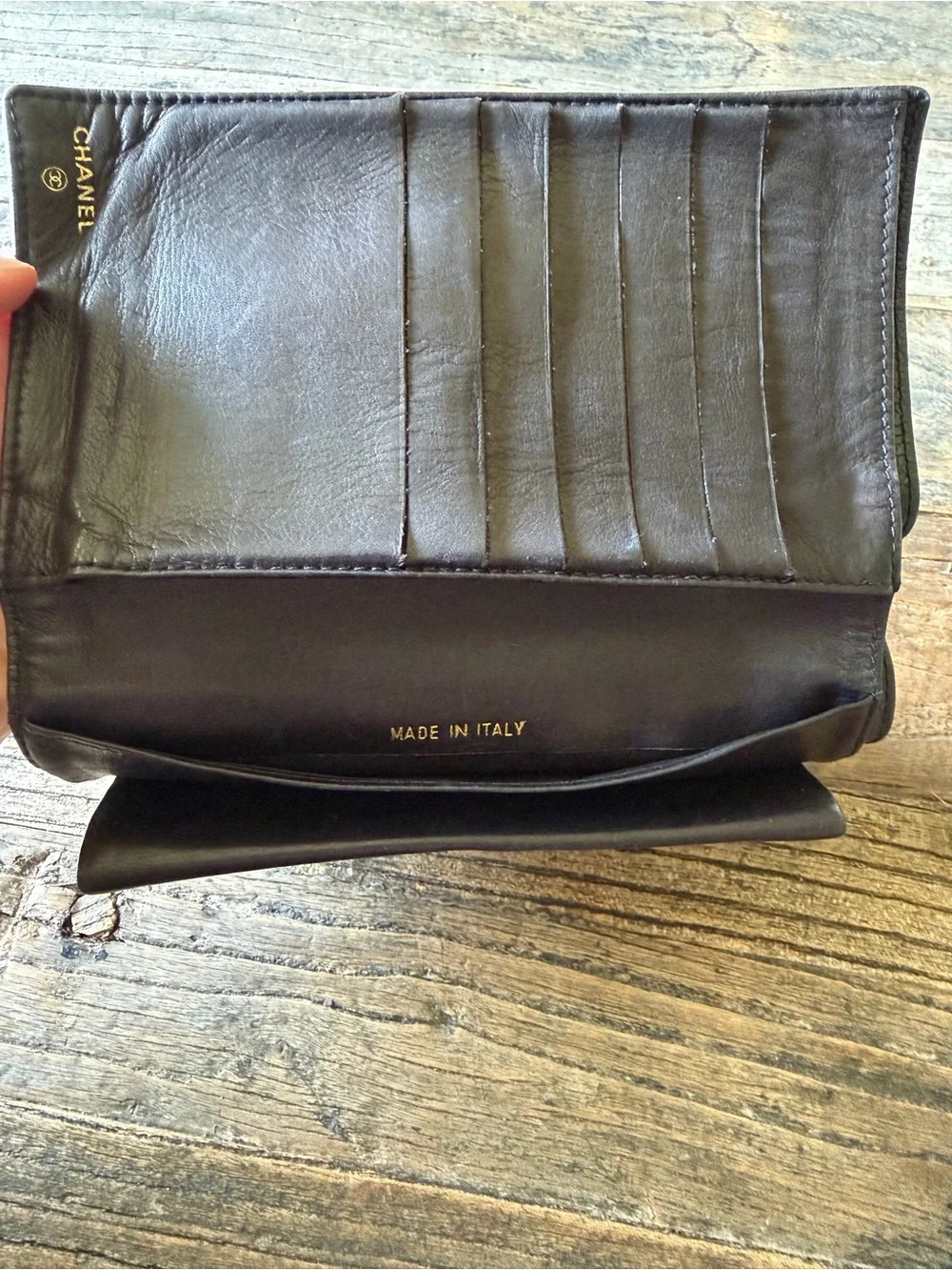 CHANEL Black Quilted Caviar Leather CC Fold Wallet